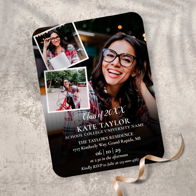 3 Photo Collage Graduation Party Invitation Magnet (Creator Uploaded)