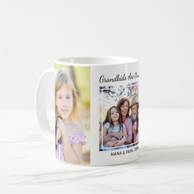 3 Photo Collage Grandkids Are Our Joy Nana Papa Coffee Mug (Front Left)