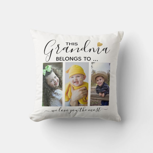 3 Photo Collage Grandkids This Grandma Belongs To  Cushion (Front)