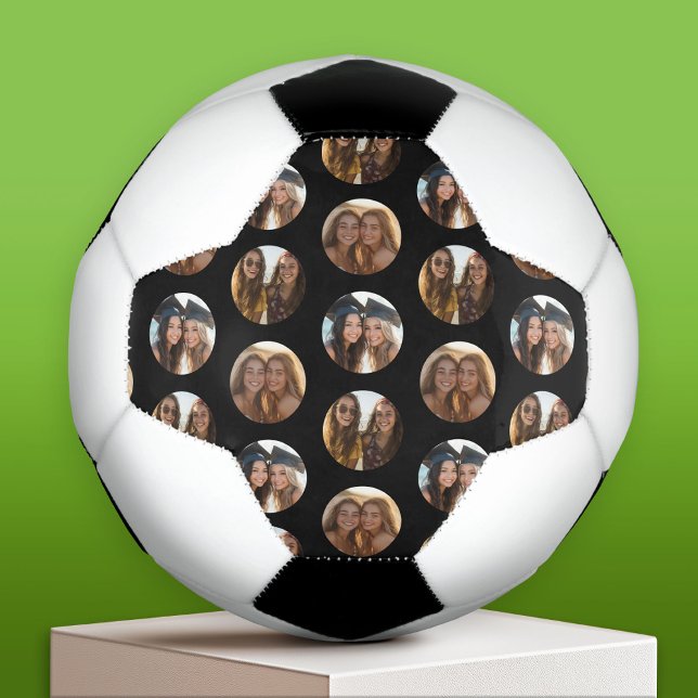 3 Photo Collage Half Brick Pattern - black Circle Soccer Ball (Custom Soccer Ball)