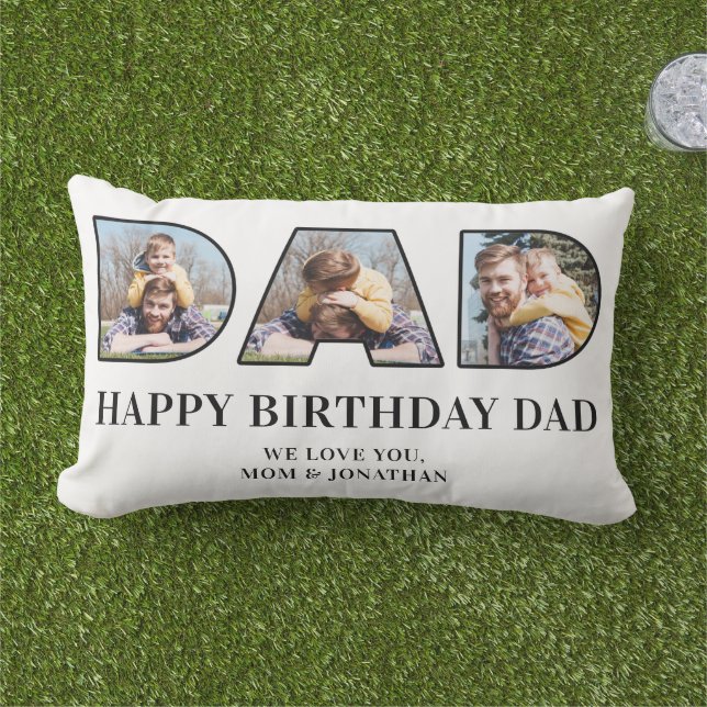 3 Photo Collage Happy Birthday Dad Photo Cutout Lumbar Cushion (Grass)