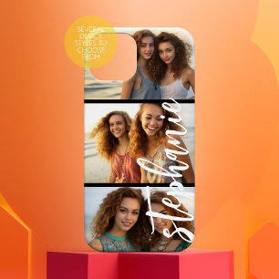 3 Photo Collage - Horizontal Pics with Custom Name iPhone 15 Case