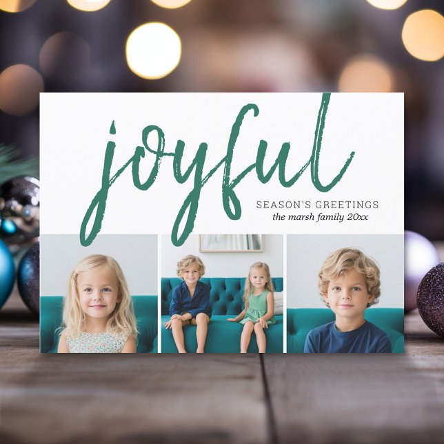 3 Photo Collage - Joyful Season's Greetings Holiday Card (Modern Christmas Photo Greeting Card)