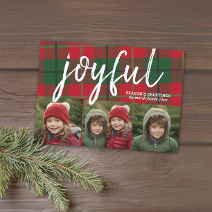 3 Photo Collage - Joyful Season's Greetings Plaid Holiday Card