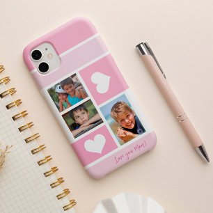 3 photo collage love you mum heart modern pink iPhone 16 case