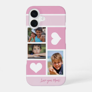 3 photo collage love you mum heart modern pink iPhone 16 case