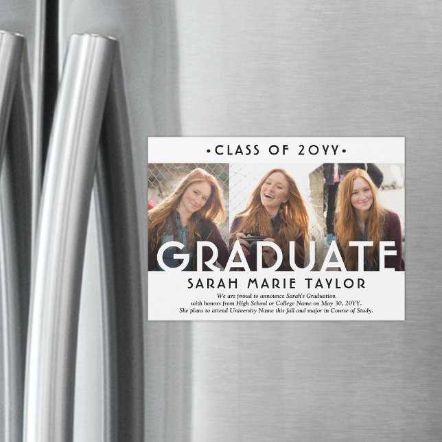 3 Photo Collage Magnetic Graduation Announcement (Creator Uploaded)