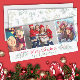 3 Photo Collage Merry Christmas Holiday Card