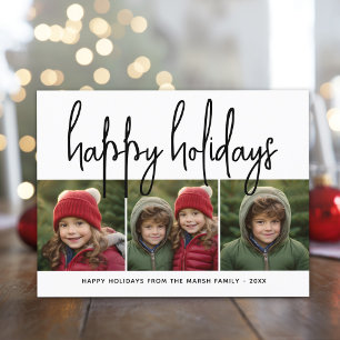 3 Photo Collage Minimal black white - Happy Holiday Card