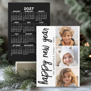 3 Photo Collage Minimal New Year 2027 Calendar Holiday Card