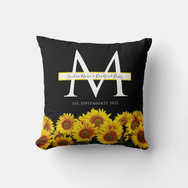 3 Photo collage modern black sunflower Wedding Thr Cushion (Front)