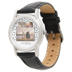 3 Photo Collage Modern Black White Pattern Watch