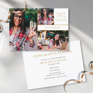 3 Photo Collage Modern Gold Graduation Party Invit Invitation