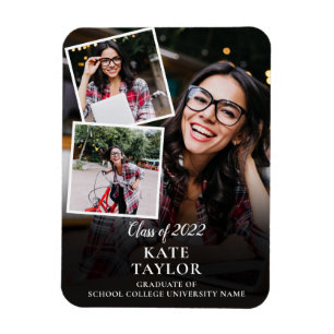 3 Photo Collage Modern Graduation Announcement Magnet