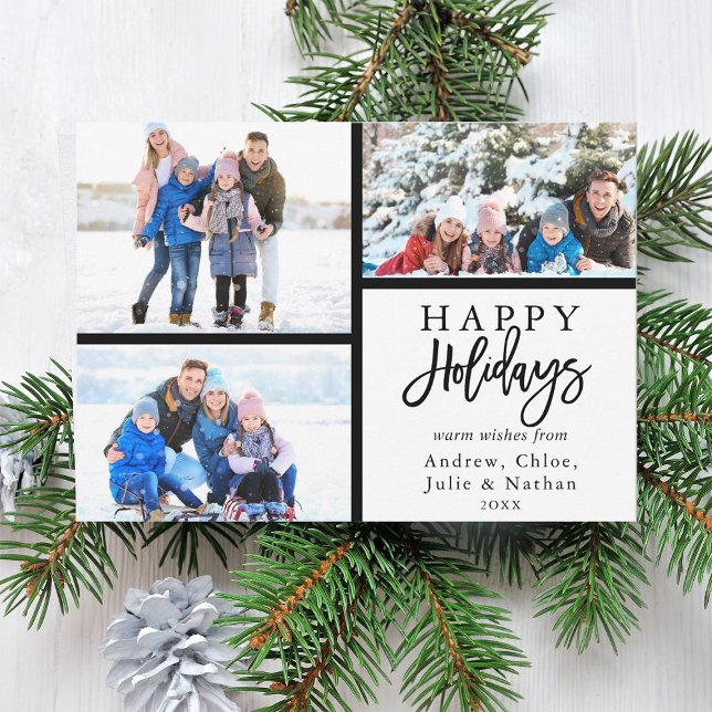 3 Photo Collage Modern Happy Holidays Holiday Card (Creator Uploaded)