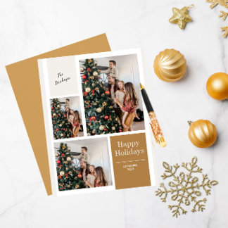 3 Photo Collage Modern Merry Christmas Greeting Holiday Card