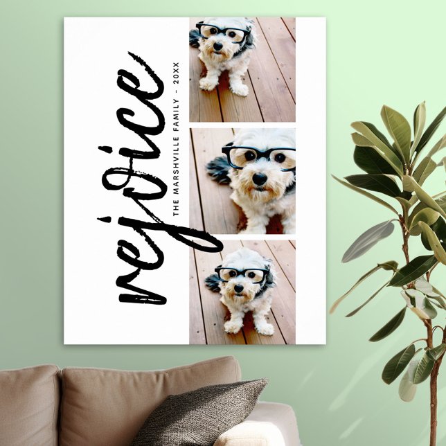 3 Photo Collage Modern Merry Christmas Rejoice Poster (Photo Collage Poster)