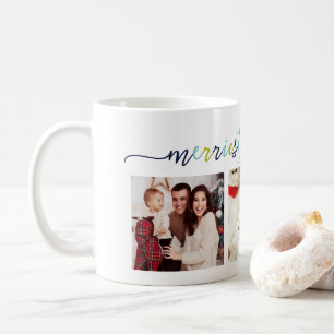 3 Photo Collage Modern Script "Merriest Christmas" Coffee Mug