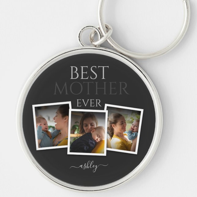 3 Photo Collage Mum Family Memorable Mother's Day Key Ring (Front)