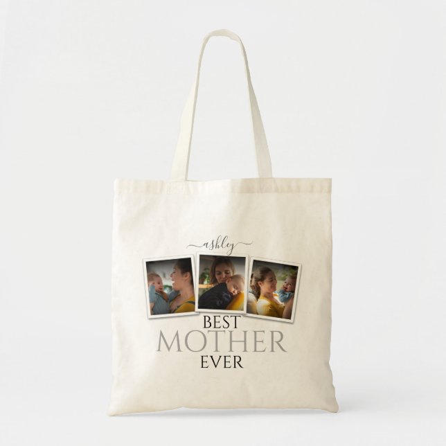 3 Photo Collage Mum Family Memorable Mother's Day Tote Bag (Front)