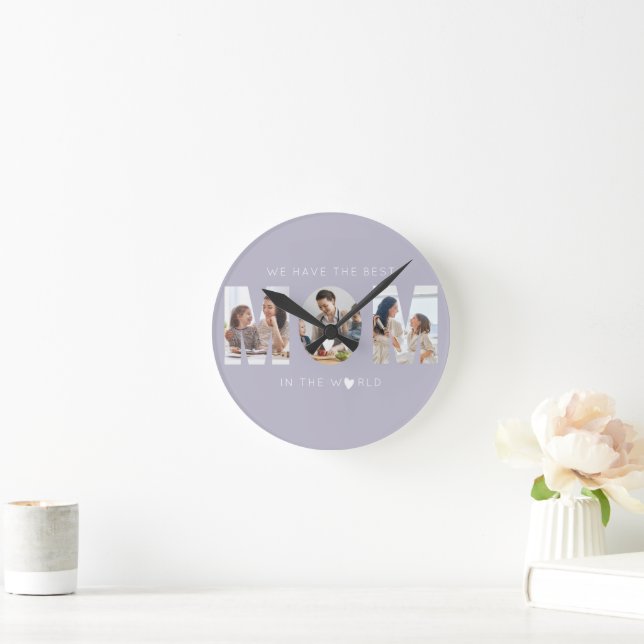3 photo collage mum round clock (Home)