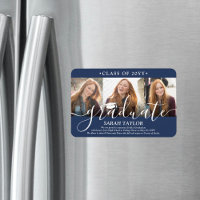 3 Photo Collage Navy Blue Graduation Announcement