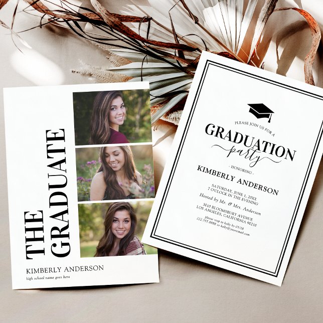 3 Photo Collage Simple Graduation Party Invitation (Creator Uploaded)
