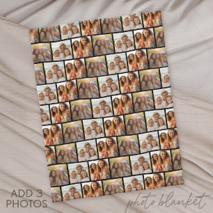 3 Photo Collage - Staggered Pattern - Black Fleece Blanket