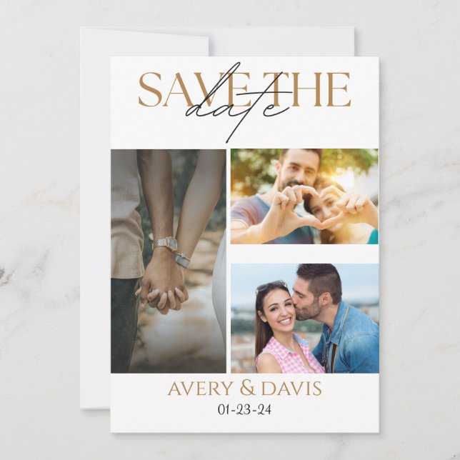 3 Photo Collage Wedding Save The Date Invitation (Front)