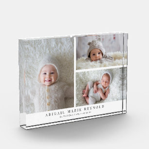 3 Photo Collage White New Baby Keepsake  Block