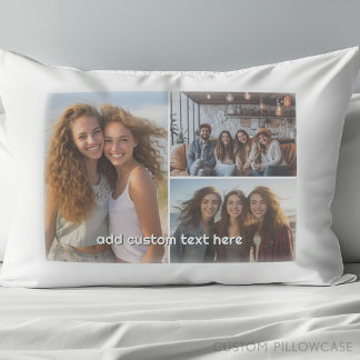 3 Photo Collage with 1 Line of Text Pillowcase