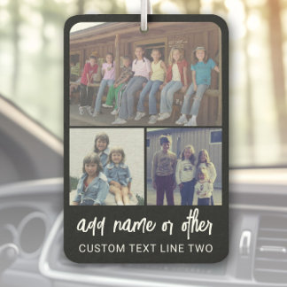 3 Photo Collage with Script Text - black white Car Air Freshener