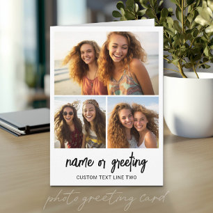 3 Photo Collage with Script Text - black white Card