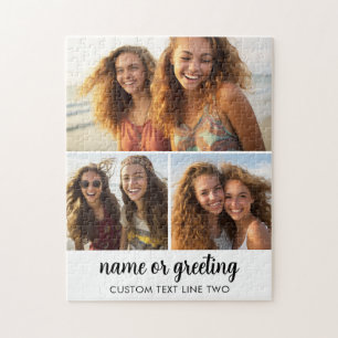 3 Photo Collage with Script Text - black white Jigsaw Puzzle