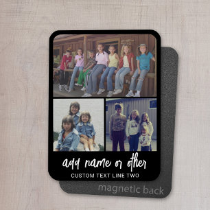 3 Photo Collage with Script Text - black white Magnet