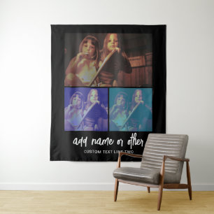 3 Photo Collage with Script Text - black white Tapestry