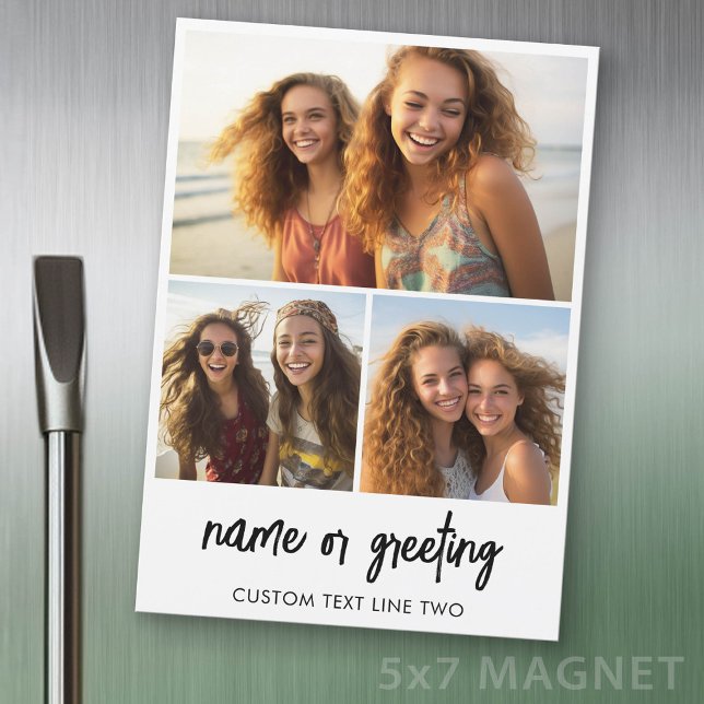 3 Photo Collage with Script Text - Fridge Magnet (Photo Magnet - 5x7 size)