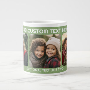 3 Photo Collage with Text - Green Large Coffee Mug