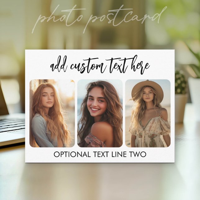 3 Photo Collage with trendy bounce script  Postcard (Photo Postcard - Customize with your favorite pics)