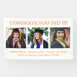 3 Photo Congrats Grad 2022 Orange And White Banner