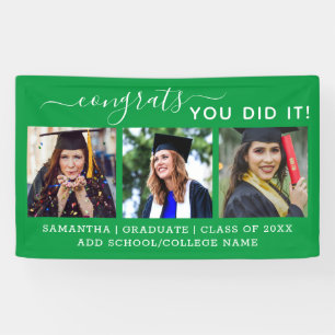  3 Photo Congrats Grad 2025 Green Graduation    Banner