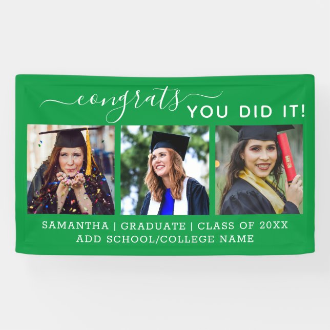  3 Photo Congrats Grad 2025 Green Graduation    Banner (Horizontal)