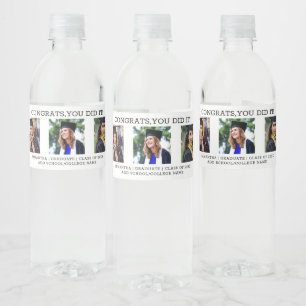 3 Photo Congrats Grad Black And White Graduation Water Bottle Label