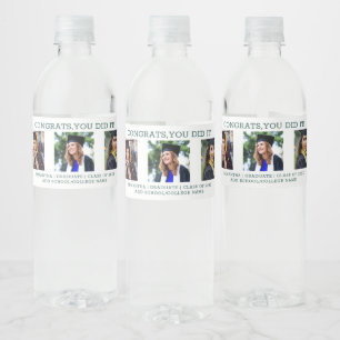 3 Photo Congrats Grad Green And White Graduation Water Bottle Label