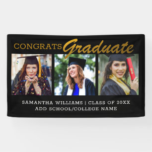 3 Photo Congrats Graduate 2021 Black And Gold Banner