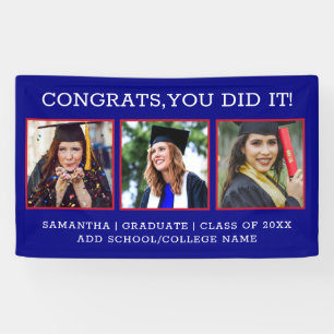 3 Photo Congrats Graduate 2021 Blue Graduation Banner