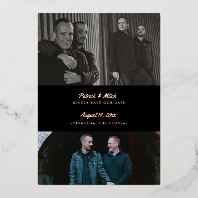 3 Photo Custom Colour Black Save the Date (Front)