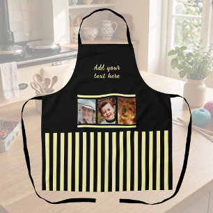 3 photo custom text black yellow striped apron