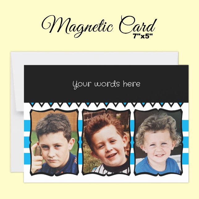 3 photo custom words blue magnetic card (Creator Uploaded)