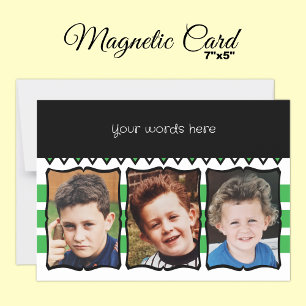 3 photo custom words green magnetic card
